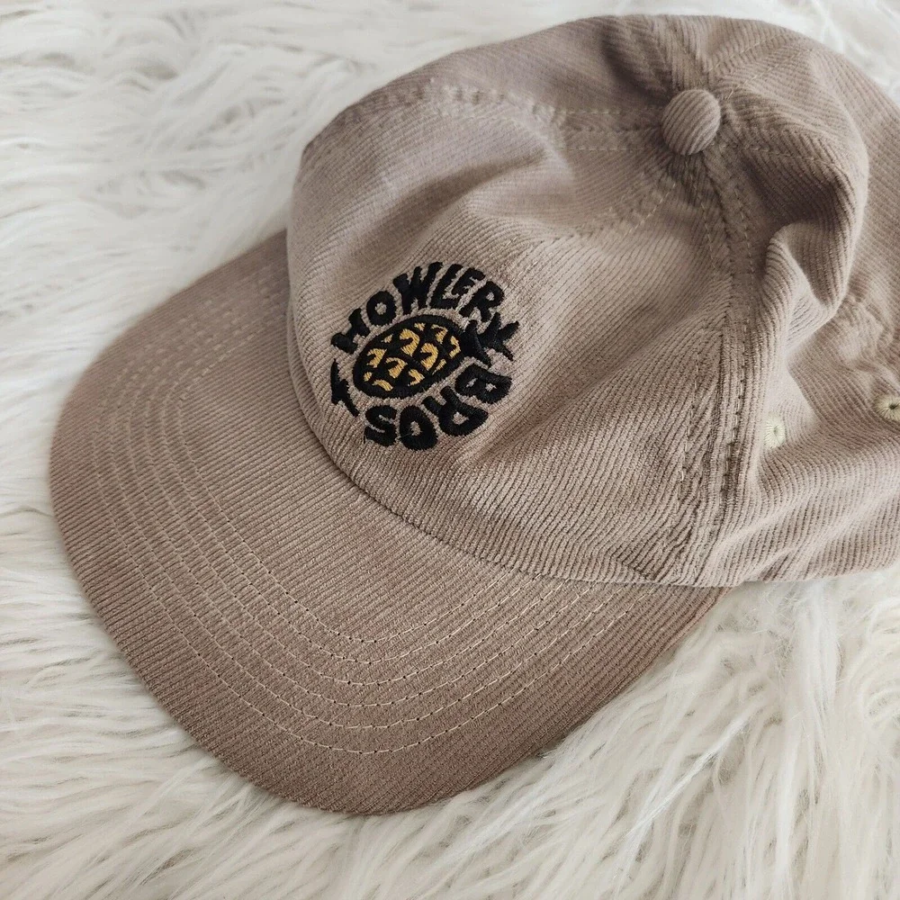 Howler Brothers Pineapple Badge Snapback Hat Cap Mens Beige Wale Cord Adjustable